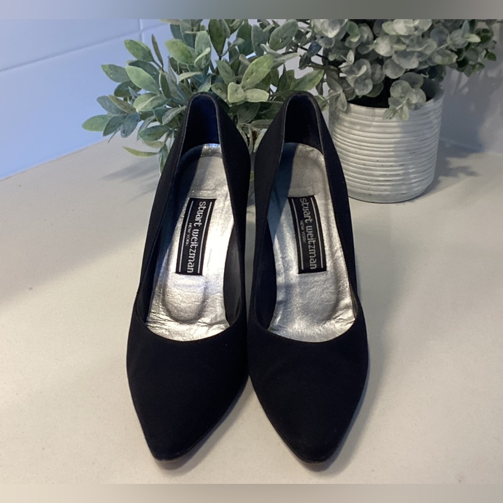 Stuart Weitzman Elegant Black Pumps w Silver Spike Rhinestone Heels Sz 7 - Picture 3 of 6